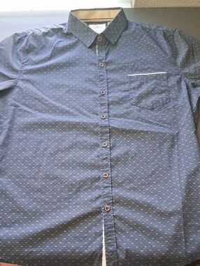 Craft + Flow Navy Button Up Casual Shirt Cotton Spandex Blend